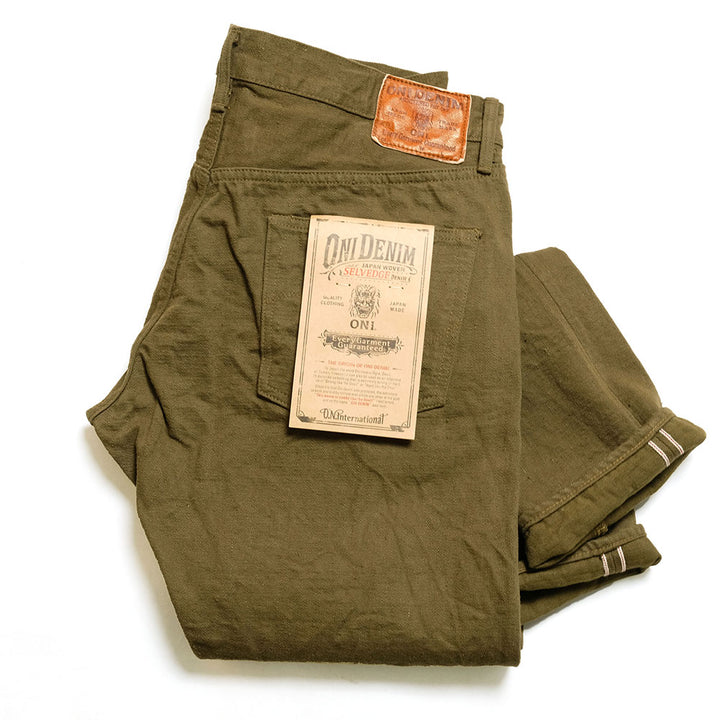 ONI DENIM - Relax Tapered 12oz Olive Warp and Weft Selvedge Denim - ONI612-OLOL