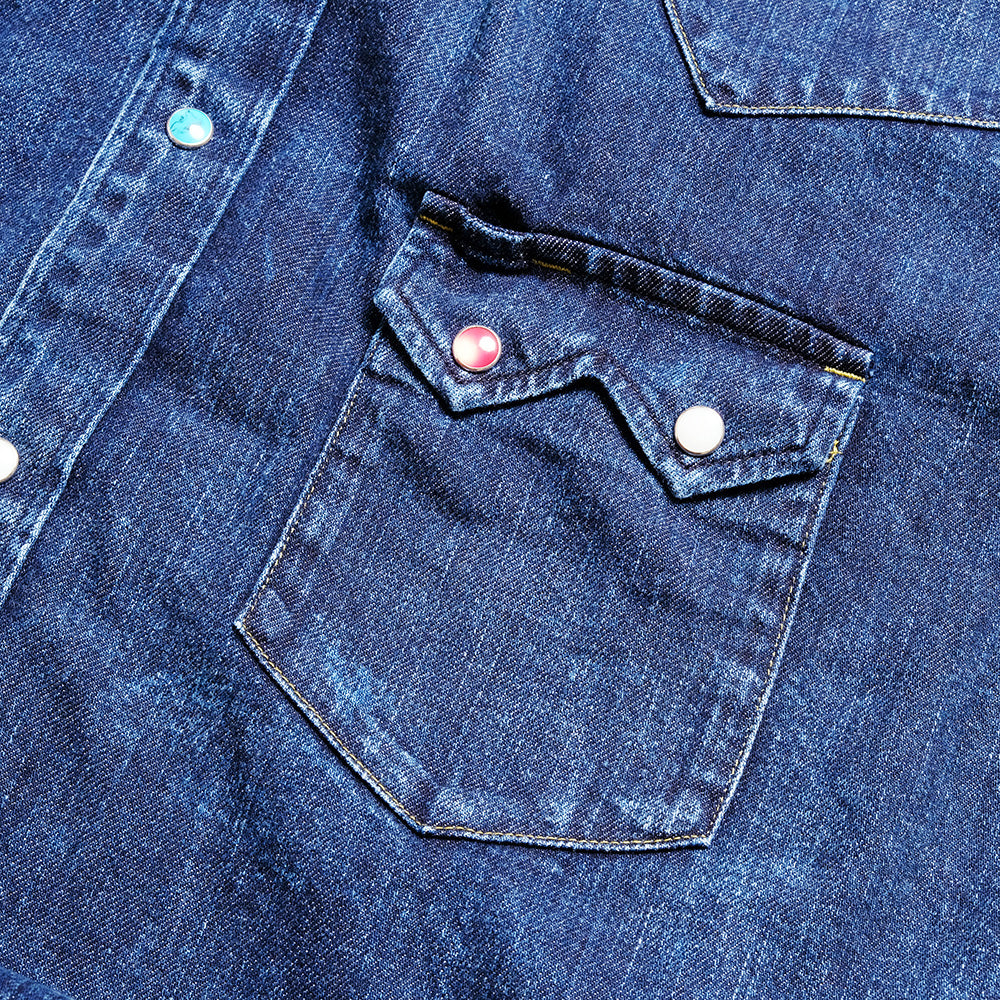 HOLLYWOOD RANCH MARKET - Organic Denim USED Washed Western Shirt Jacket - 1008804