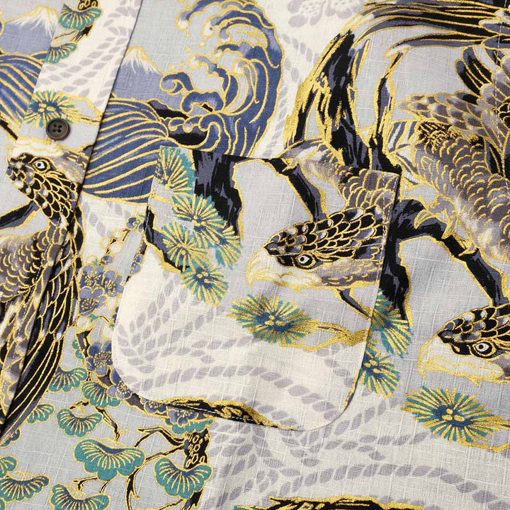 KOROMO ZAKURA - Southern Cross - Long-Sleeve Regular Shirt - Hawk depicted with Japanese traditional technique, KINSAI-style - SA1727