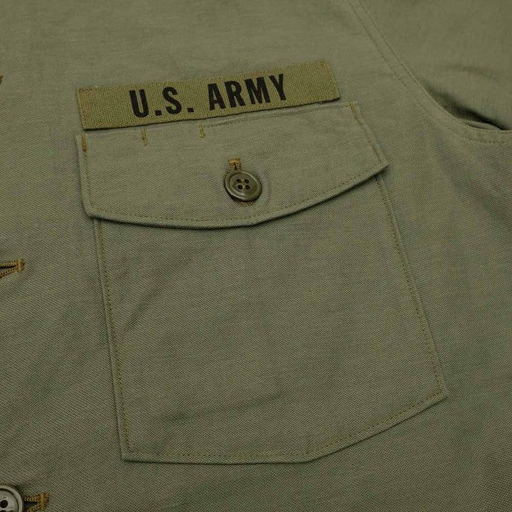 BUZZ RICKSON'S - SHIRT MAN'S COTTON SATEEN OLIVE GREEN SHADE107 - DEMILITARIZED ZONE - BR29586