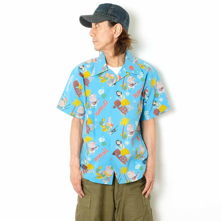 SUN SURF - COTTON SEERSUCKER OPEN SHIRT - TRIP TO HAWAII - by 柳原良平 with MOOKIE SS39537