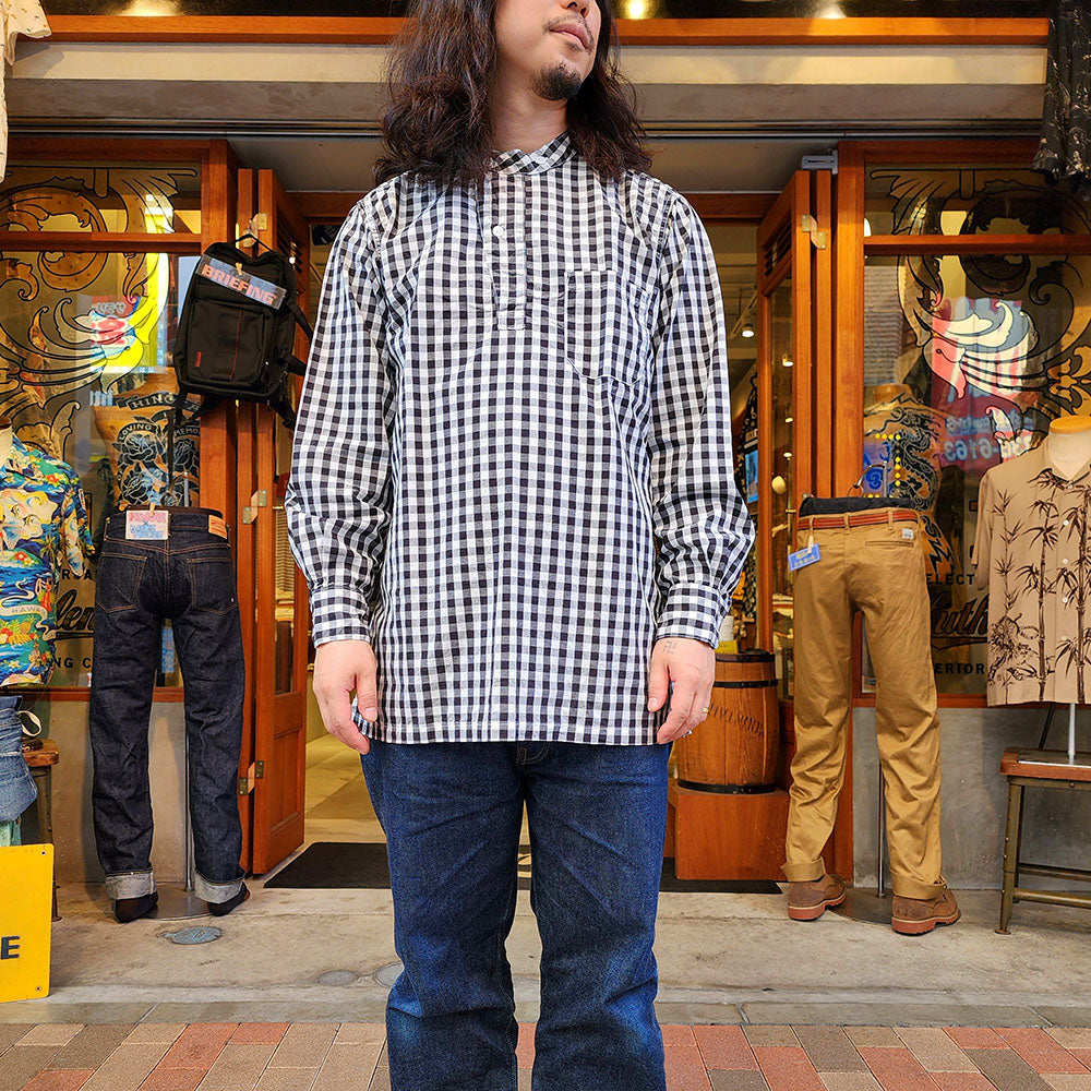 BLUE BLUE - GINGHAM PLAID STAND - UP COLLAR SHIRT - 1004844