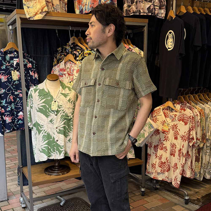 STUDIO D’ARTISAN - NORAGI ARMY SASHIKO - SHORT SLEEVE SHIRT - 5719