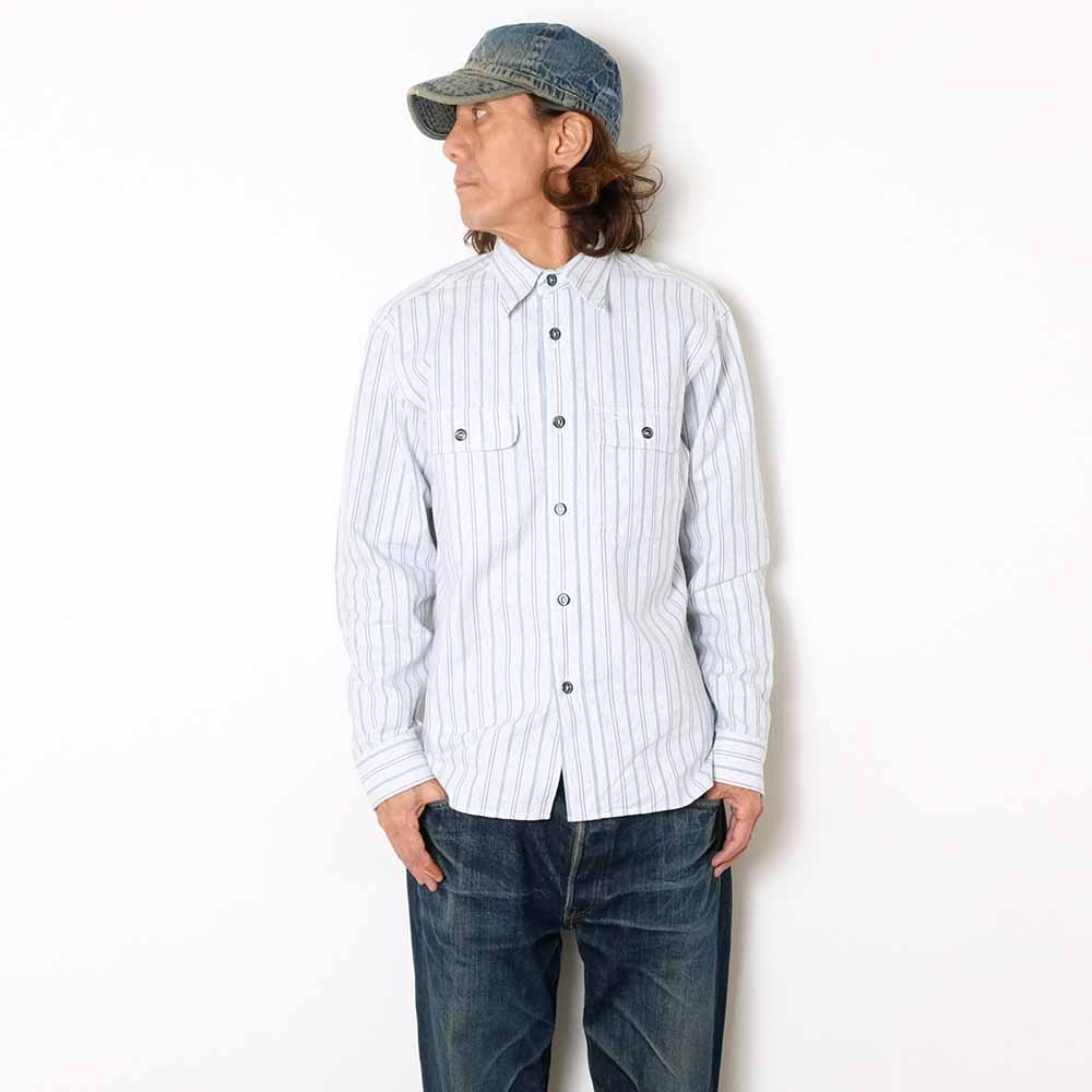 SUGAR CANE - FICTION ROMANCE - 6oz. INDIGO STRIPE WORK SHIRT - SC29671
