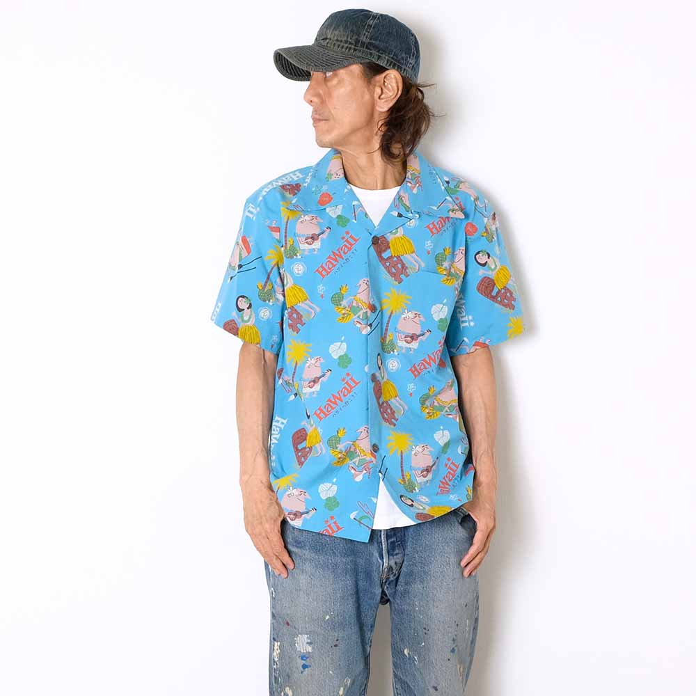 SUN SURF - COTTON SEERSUCKER OPEN SHIRT - TRIP TO HAWAII - by 柳原良平 with MOOKIE - SS39537