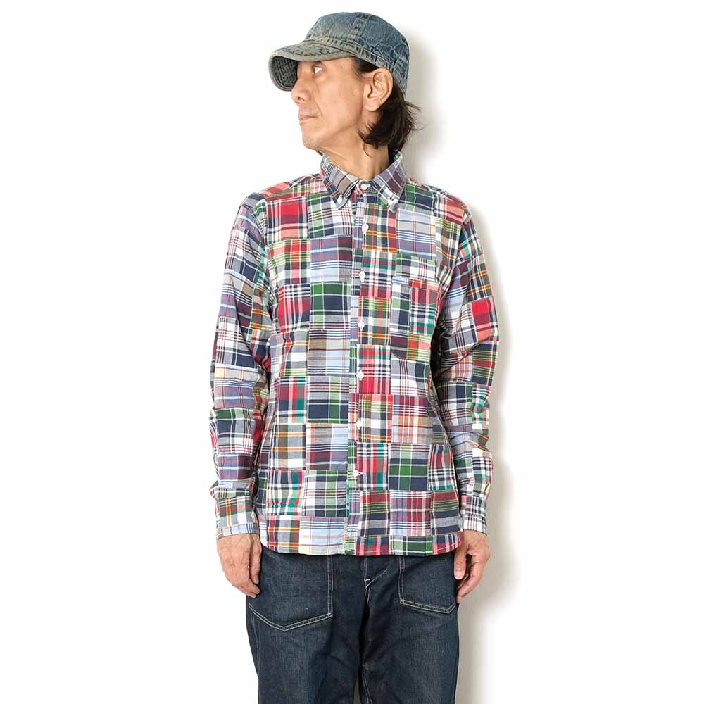 SUGAR CANE - INDIA MADRAS CHECK PATCHWORK BUTTON DOWN SHIRT - SC29736