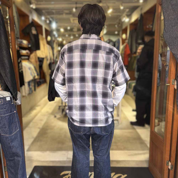 SUGAR CANE - COTTON OMBRE CHECK - S/S OPEN SHIRT - SC39724