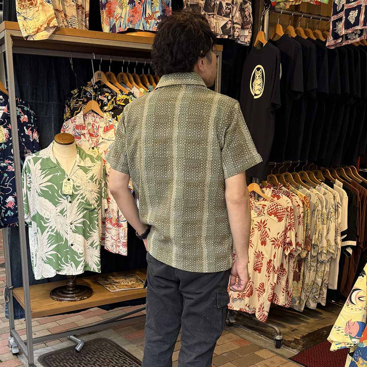 STUDIO D’ARTISAN - NORAGI ARMY SASHIKO - SHORT SLEEVE SHIRT - 5719