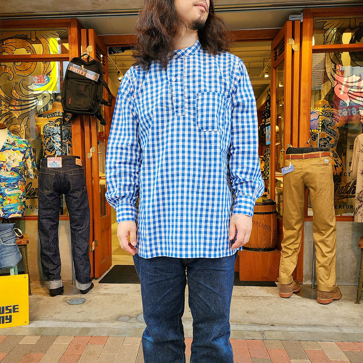 BLUE BLUE - GINGHAM PLAID STAND - UP COLLAR SHIRT - 1004844