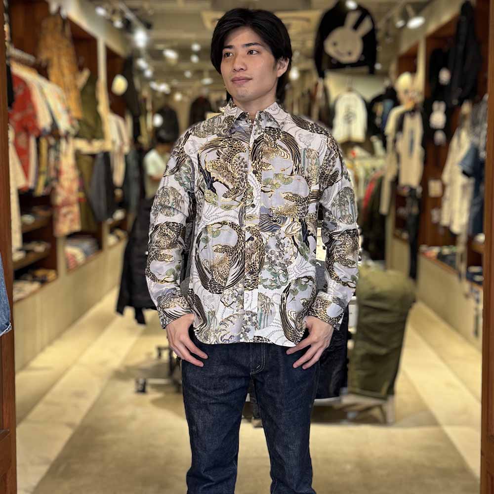 KOROMO ZAKURA - Southern Cross - Long-Sleeve Regular Shirt - Hawk depicted with Japanese traditional technique, KINSAI-style - SA1727