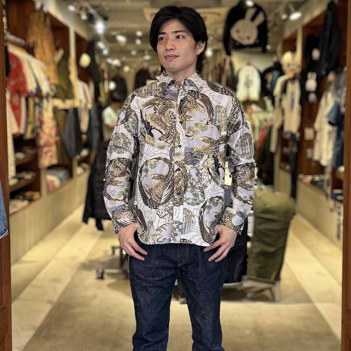 KOROMO ZAKURA - Southern Cross - Long-Sleeve Regular Shirt - Hawk depicted with Japanese traditional technique, KINSAI-style - SA1727