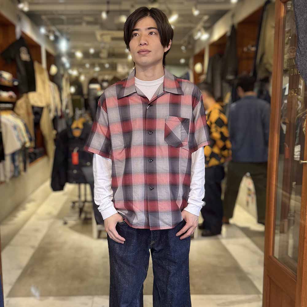 SUGAR CANE - COTTON OMBRE CHECK - S/S OPEN SHIRT - SC39724