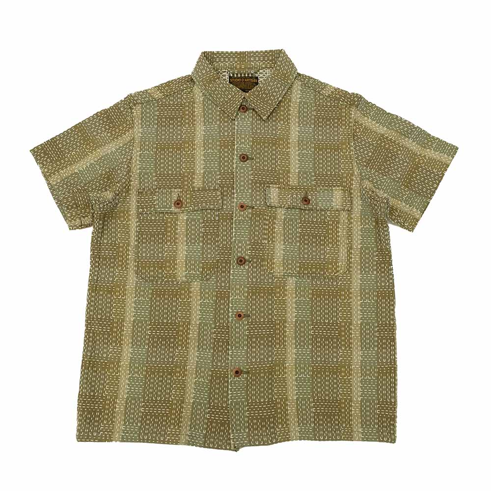 STUDIO D’ARTISAN - NORAGI ARMY SASHIKO - SHORT SLEEVE SHIRT - 5719