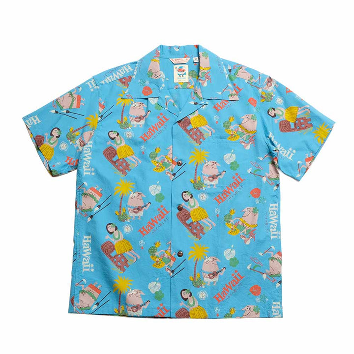 SUN SURF - COTTON SEERSUCKER OPEN SHIRT - TRIP TO HAWAII - by 柳原良平 with MOOKIE - SS39537