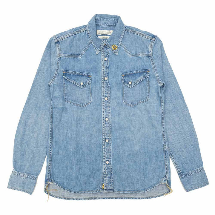REMI RELIEF - DENIM WESTERN SHIRT - Small Flower Studs - RN2014SDP