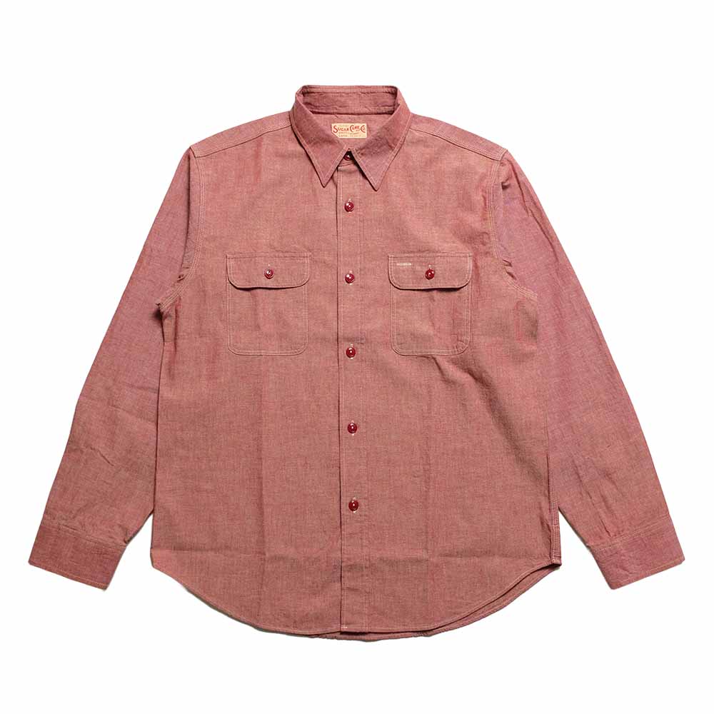 SUGAR CANE - RED CHAMBRAY WORK SHIRT - SC29682
