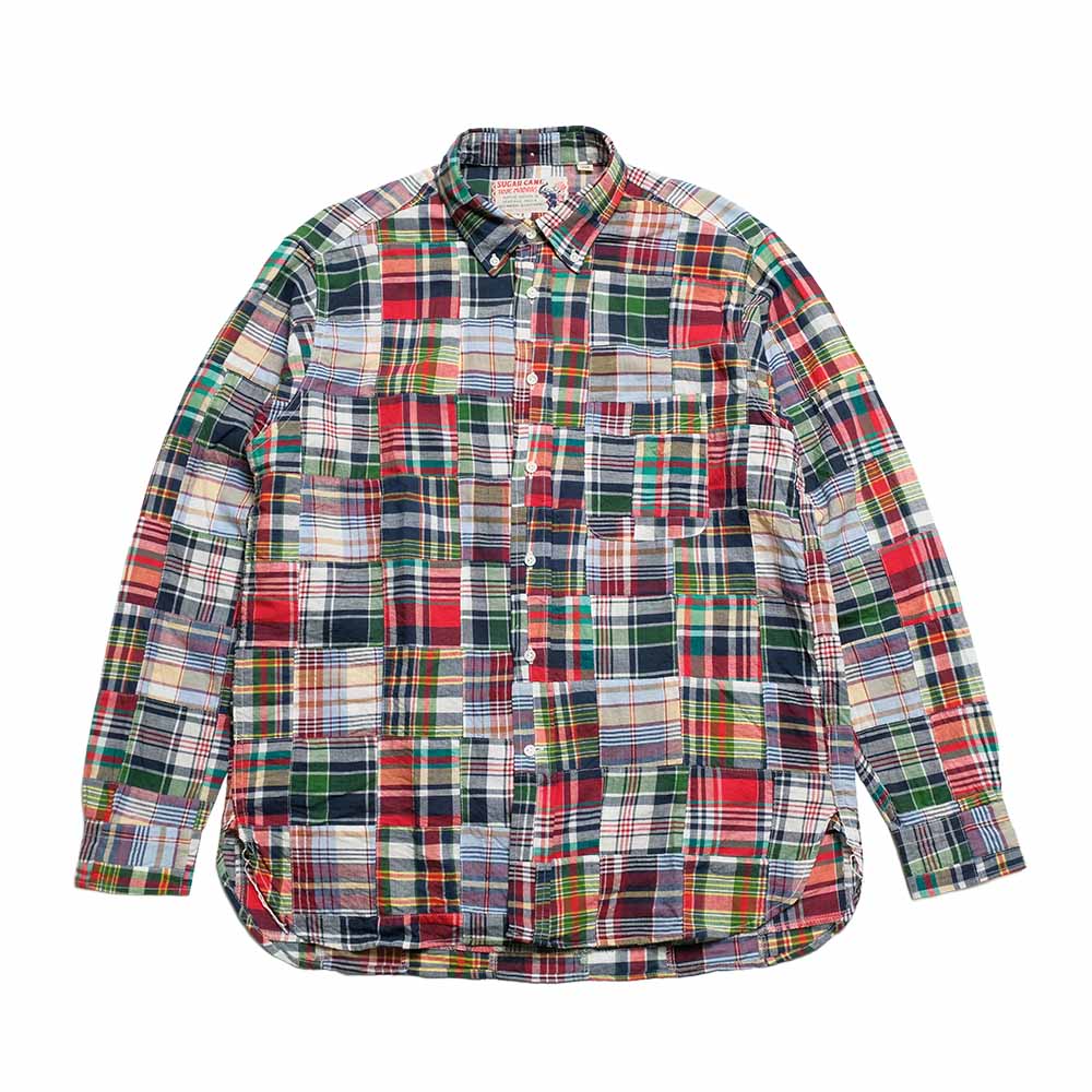 SUGAR CANE - INDIA MADRAS CHECK PATCHWORK BUTTON DOWN SHIRT - SC29736