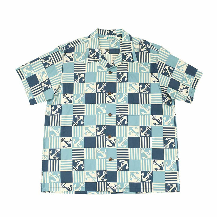 SUN SURF - COTTON BROAD OPEN SHIRT - ANCHOR SQUARES - SS39506