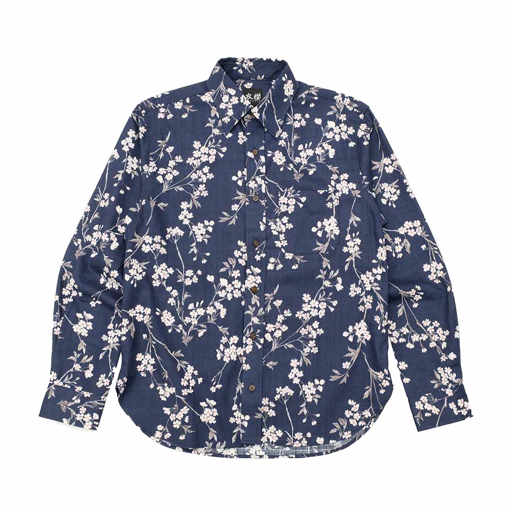 衣櫻 - サザンクロス素材 - 長袖レギュラーシャツ - 枝垂れ桜 - SA1640