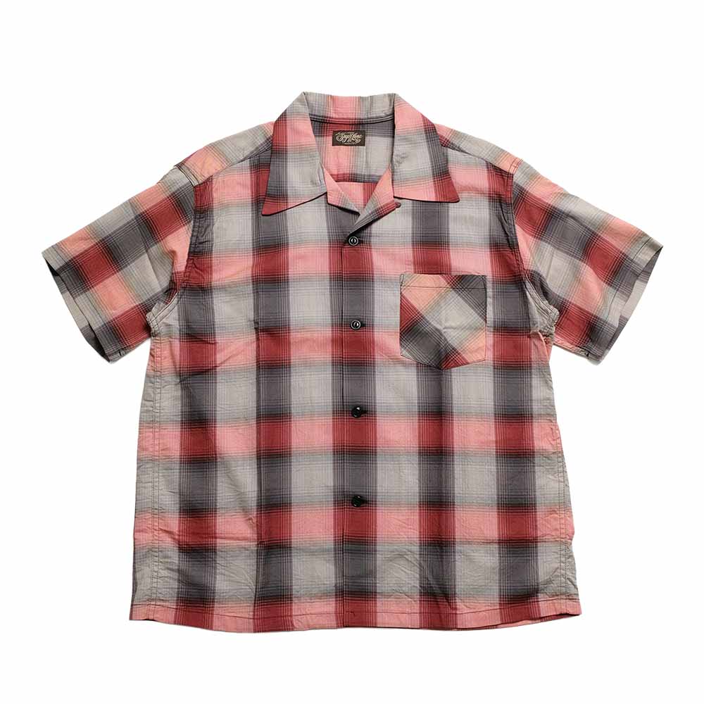 SUGAR CANE - COTTON OMBRE CHECK - S/S OPEN SHIRT - SC39724
