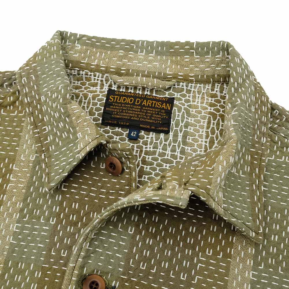 STUDIO D’ARTISAN - NORAGI ARMY SASHIKO - LONG SLEEVE SHIRT - 5718