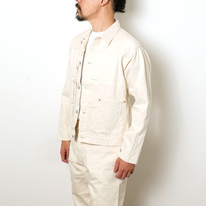 GENERAL THINGS - 2 Pockets Solid Denim Jacket - 14oz. White Denim - 7110W