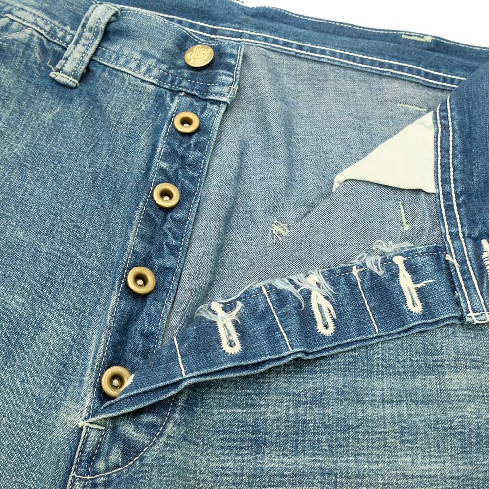 SUGAR CANE - 11oz. BLUE DENIM WORK SHORTS - AGED MODEL - SC52568
