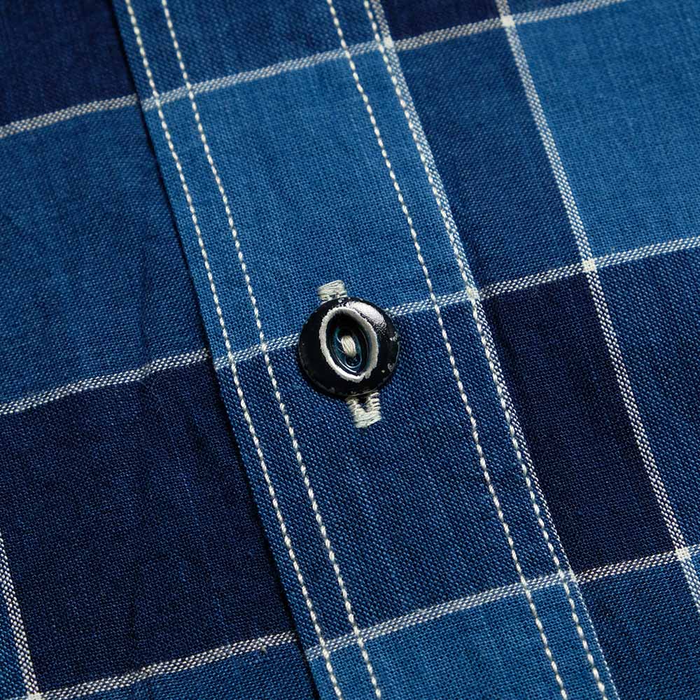 SUGAR CANE - FICTION ROMANCE - 5oz. INDIGO CHECK WORK SHIRT - SC39733
