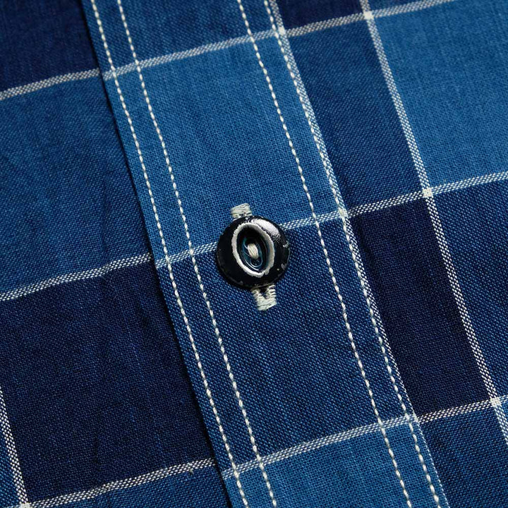 SUGAR CANE - FICTION ROMANCE - 5oz. INDIGO CHECK WORK SHIRT - SC39733