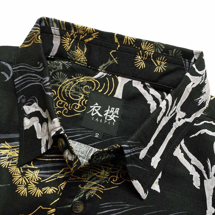 衣櫻 - サザンクロス素材 - 長袖レギュラーシャツ - 金彩墨絵馬 - SA1726