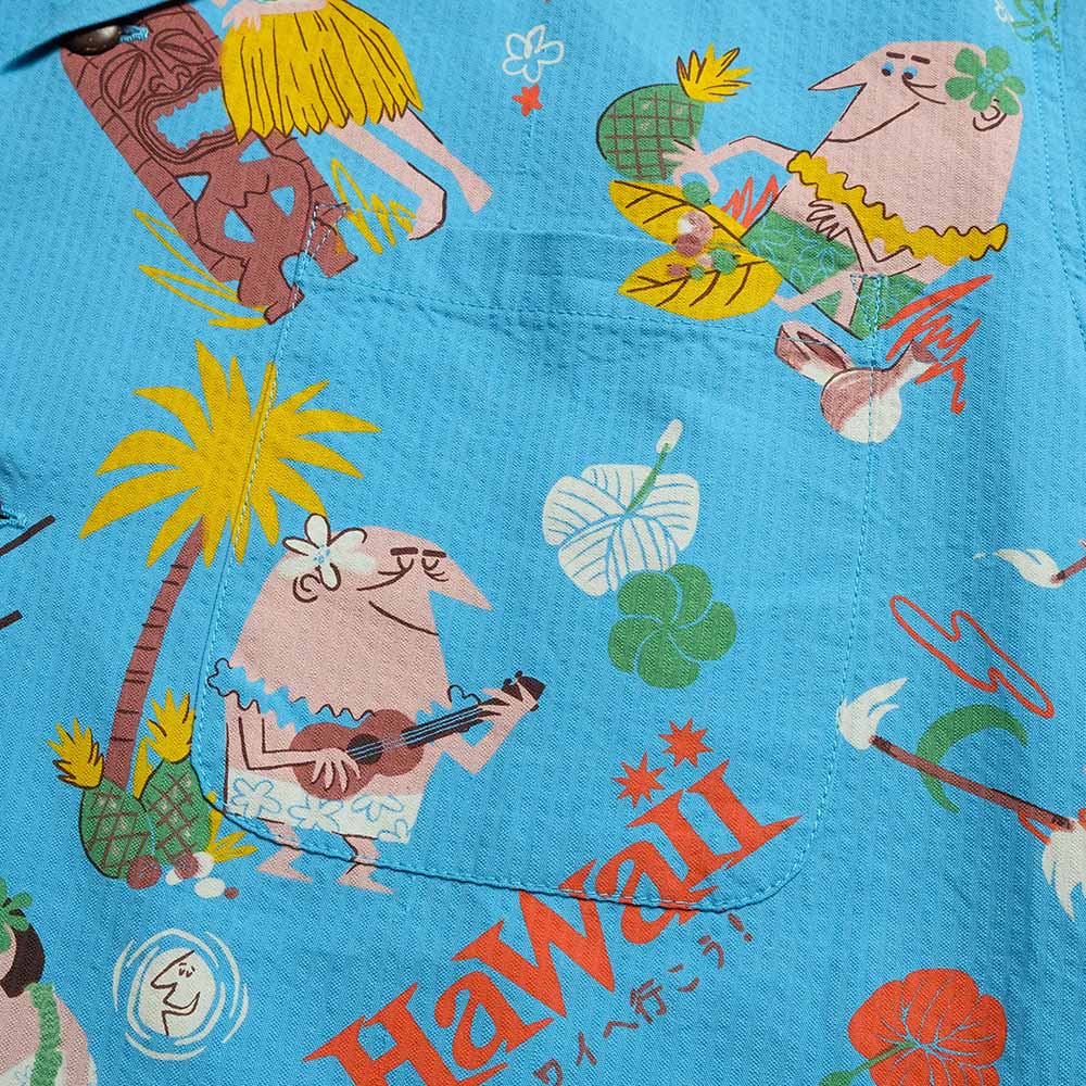 SUN SURF - COTTON SEERSUCKER OPEN SHIRT - TRIP TO HAWAII - by 柳原良平 with MOOKIE - SS39537