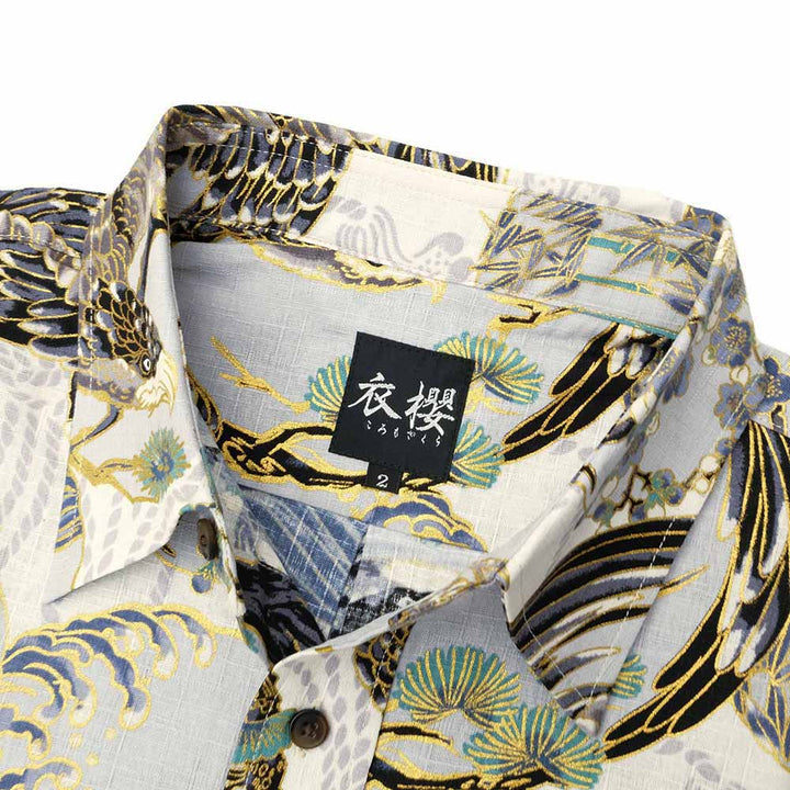 KOROMO ZAKURA - Southern Cross - Long-Sleeve Regular Shirt - Hawk depicted with Japanese traditional technique, KINSAI-style - SA1727