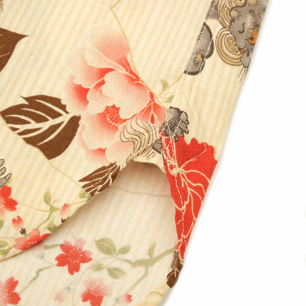 衣櫻 - シーチング素材 - 長袖レギュラーカラーシャツ - 唐獅子牡丹 - SA1566
