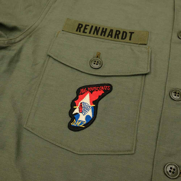 BUZZ RICKSON'S - SHIRT MAN'S COTTON SATEEN OLIVE GREEN SHADE107 - DEMILITARIZED ZONE - BR29586