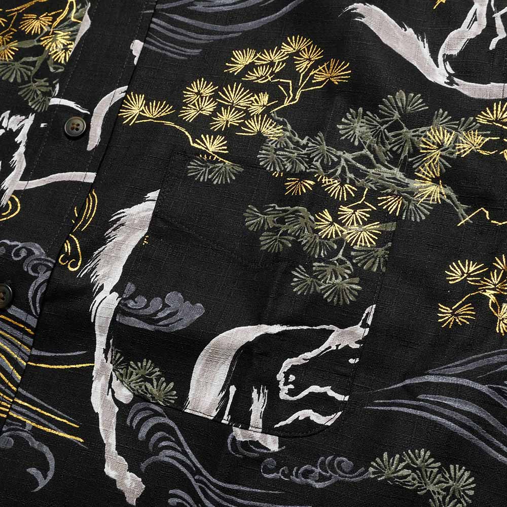 衣櫻 - サザンクロス素材 - 長袖レギュラーシャツ - 金彩墨絵馬 - SA1726