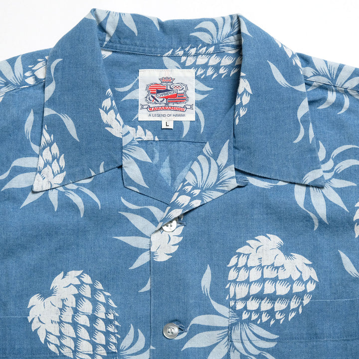DUKE KAHANAMOKU - INDIGO COTTON HAWAIIAN SHIRT - DUKE'S PINEAPPLE - DK39641