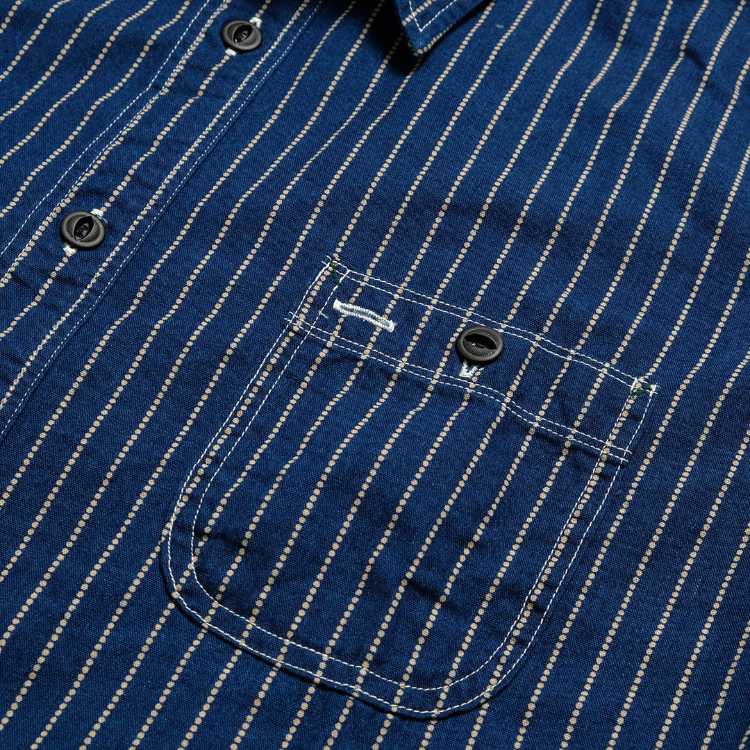 BURGUS PLUS - Beta Chambray Work Shirt - Wabash Stripe - HBP-300CHB-WB
