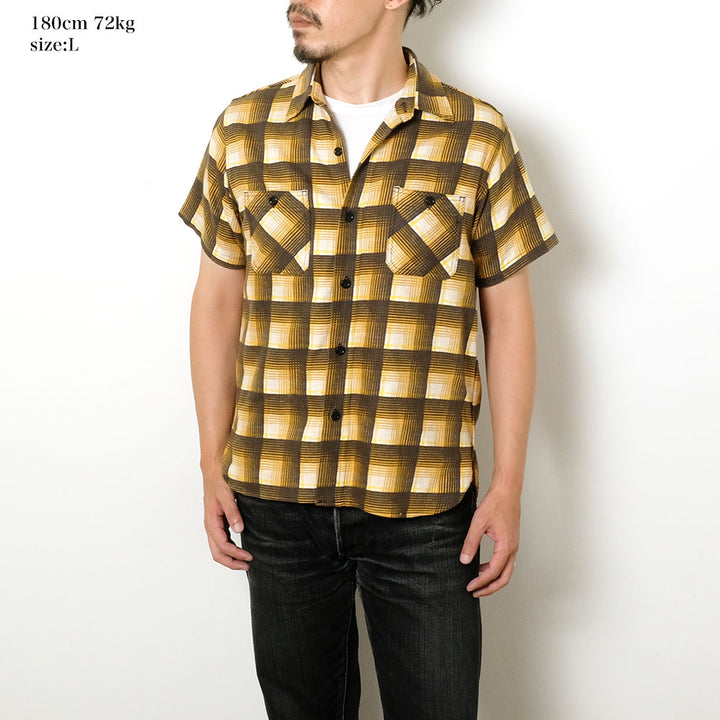 SUGAR CANE - PRINT CHECK S/S WORK SHIRT - SC39517