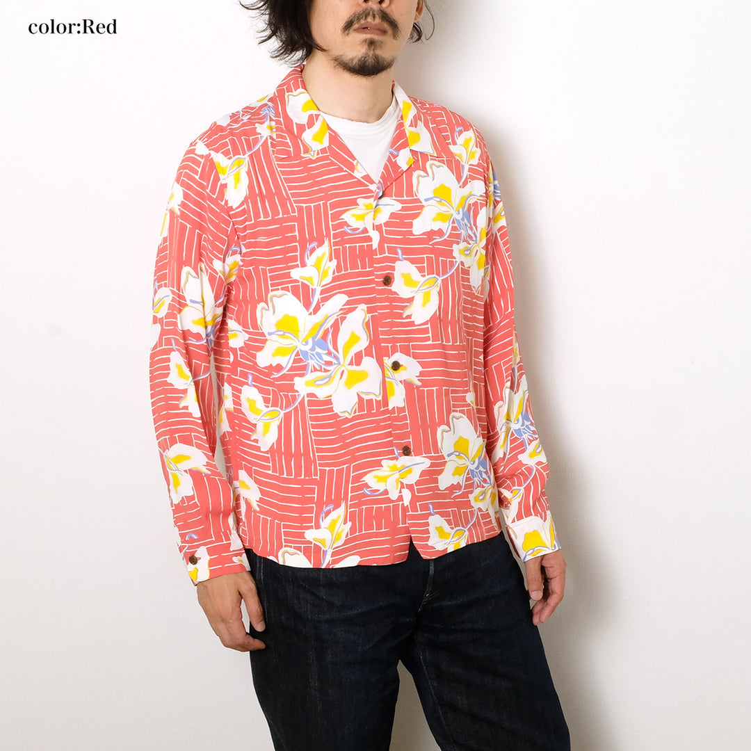 SUN SURF - L/S RAYON HAWAIIAN SHIRT - WHITE GINGER - SS29605