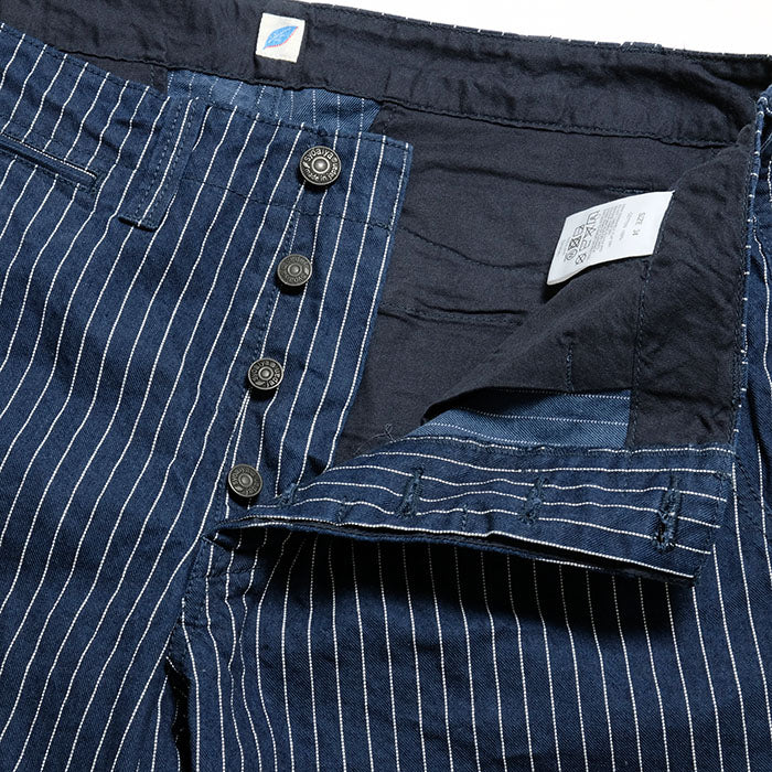 pure blue japan<br>Curved Pockets Trousers Pinstripe<br>1162-1