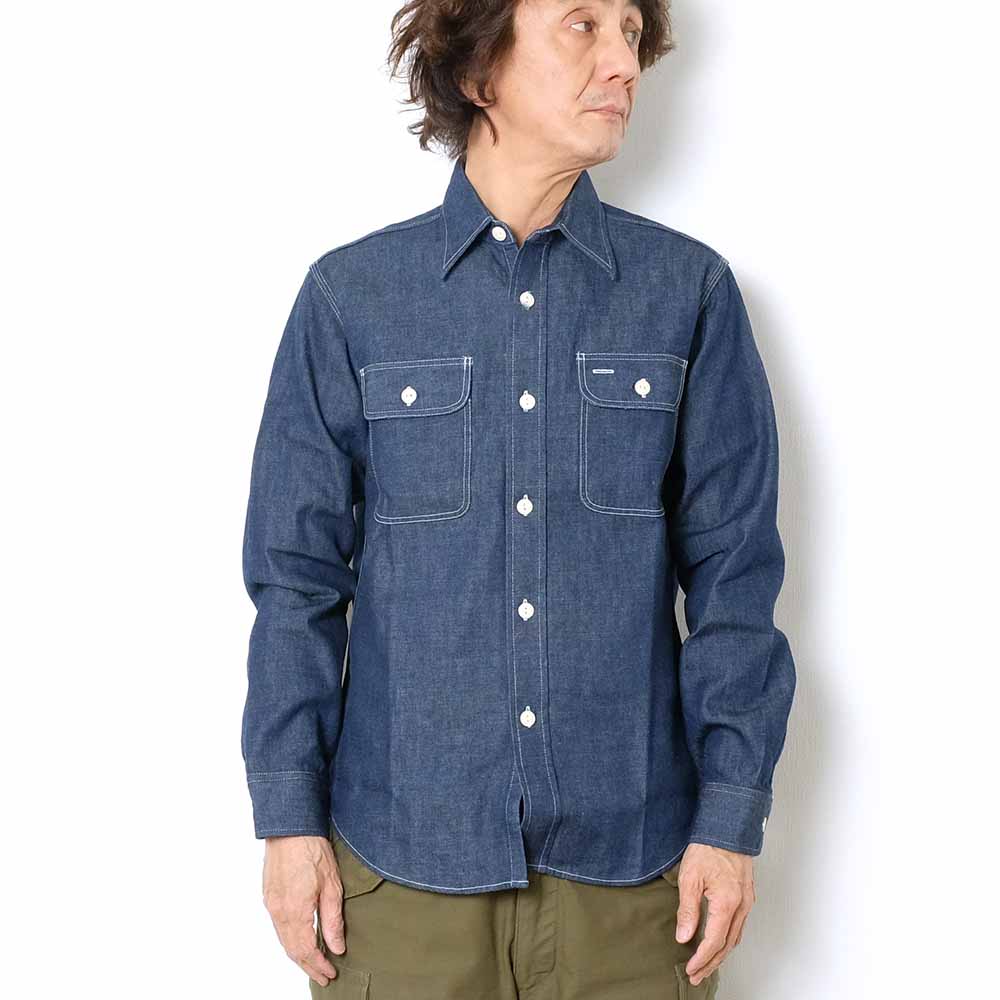 SUGAR CANE BLUE DENIM L/S WORK SHIRT SC27852