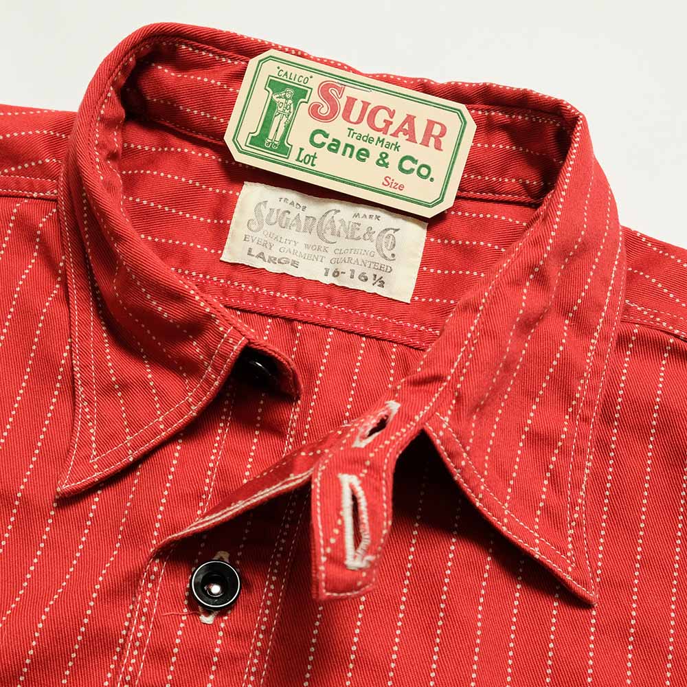 SUGAR CANE - Fiction Romance - 8.5oz. Red Wabash Stripe Work Shirt - SC28340