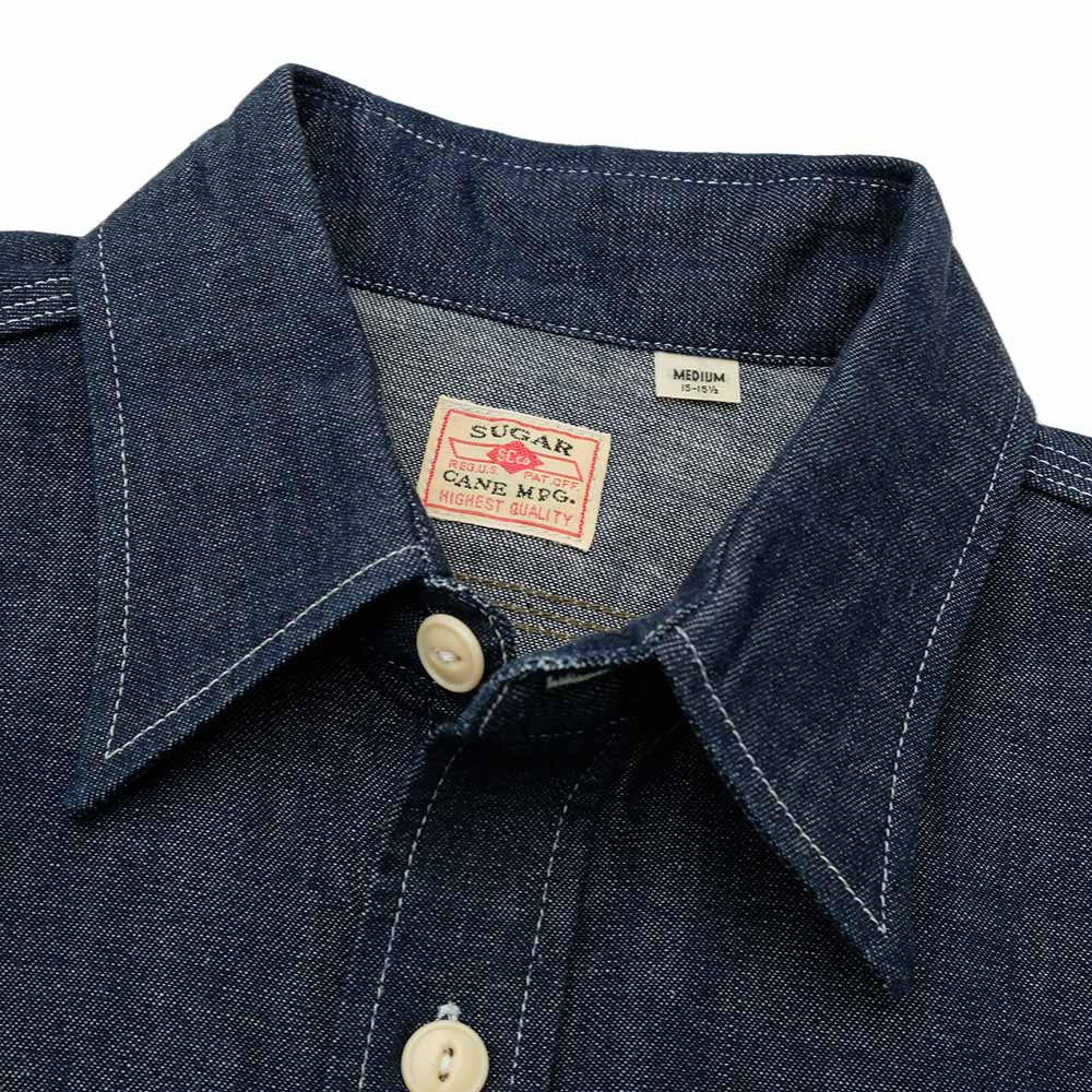 SUGAR CANE BLUE DENIM L/S WORK SHIRT SC27852