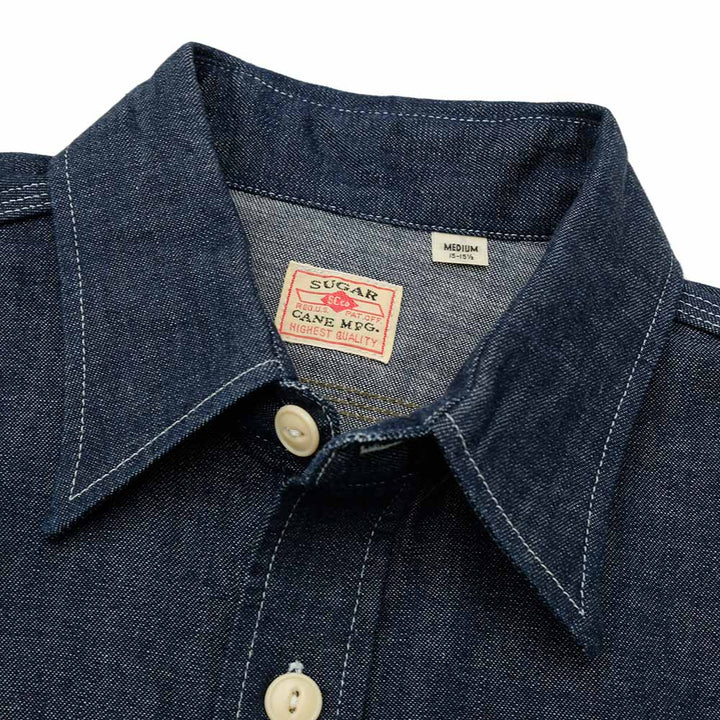 SUGAR CANE BLUE DENIM L/S WORK SHIRT SC27852