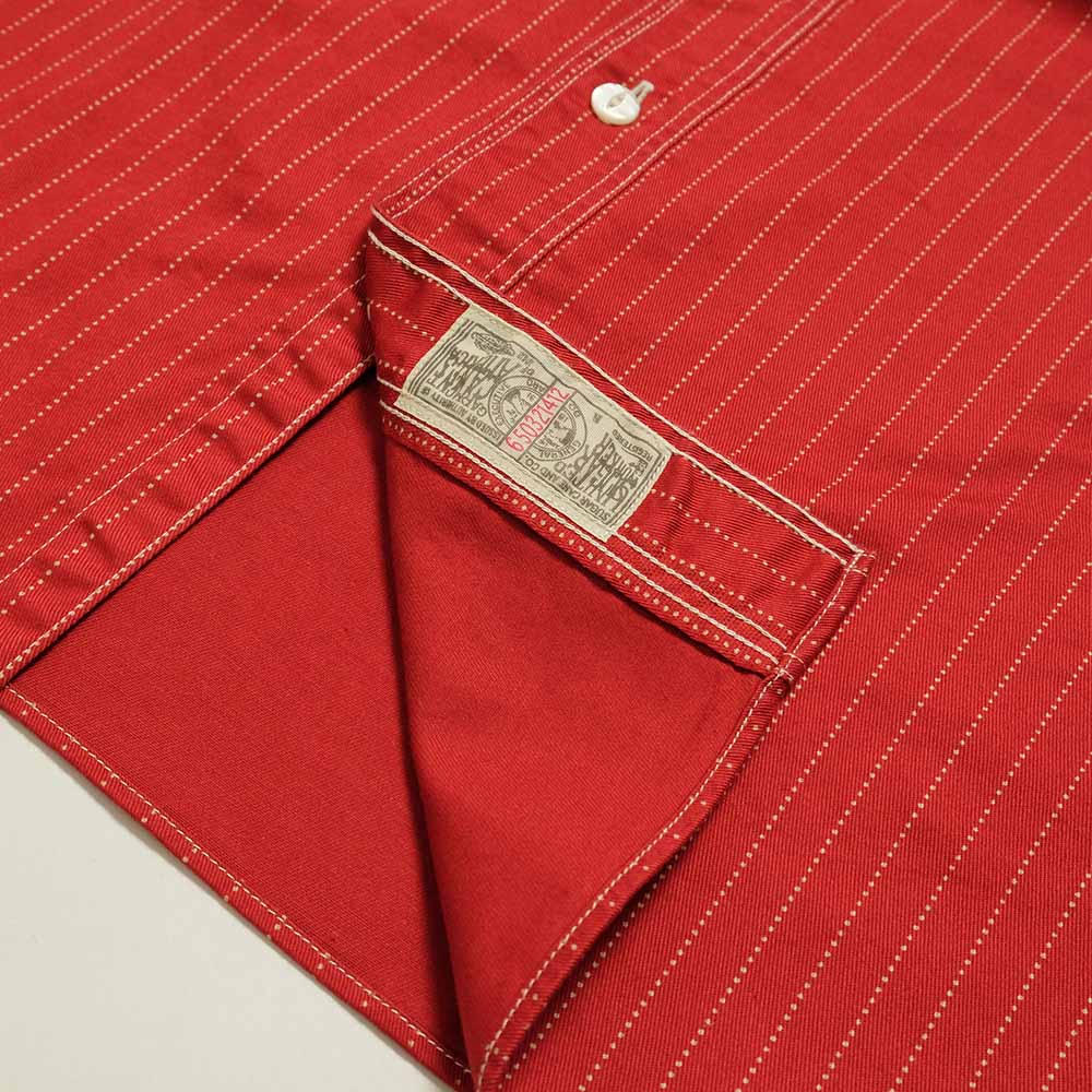 SUGAR CANE - FICTION ROMANCE - 8.5oz. RED WABASH STRIPE - S/S WORK SHIRT - SC38452