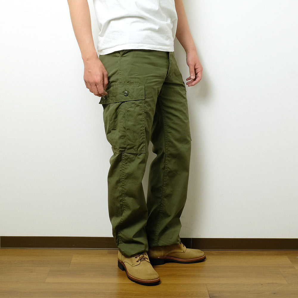 BUZZ RICKSON'S - TROUSERS,MEN'S, COTTON WIND RESISTANT POPLIN, OLIVE GREEN ARMY SHADE 107 - BR40927